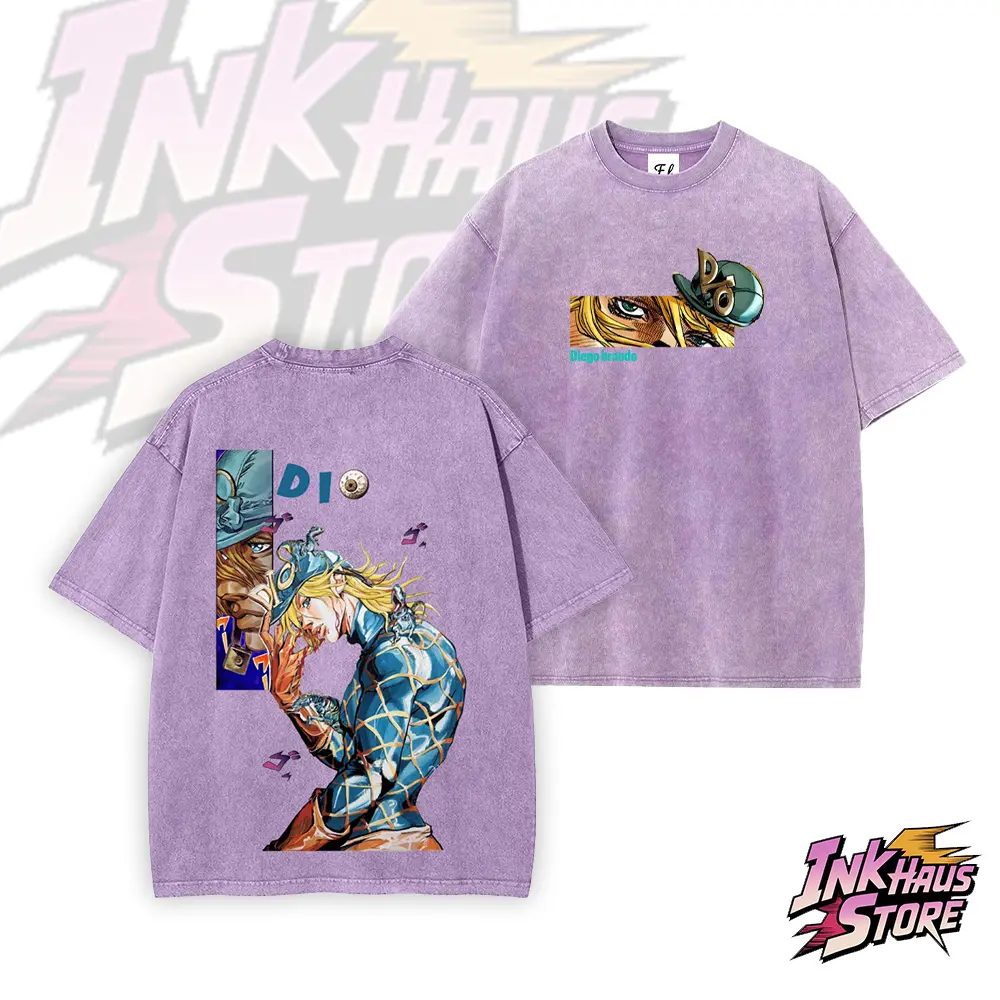 “Diego Brando”acid wash tee, also known as "DIO," from the manga *JoJo's Bizarre Adventure* Part 7: *Steel Ball Run* --Short Sleeve Cotton Unisex Retro wash Tee