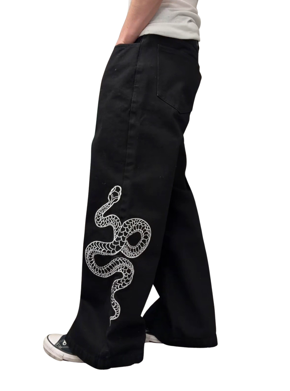SNAKE BAGGY JEANS - BLACK