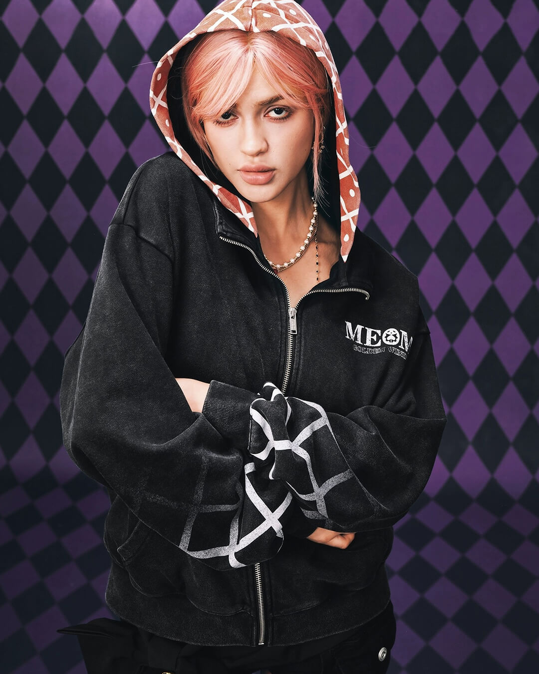 JOJO  Plaid Hooded Washed Zip Up Hoodie