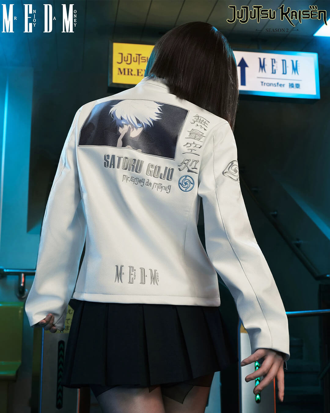 Jujutsu Kaisen Satoru Gojo Print Patch PU Leather Jacket