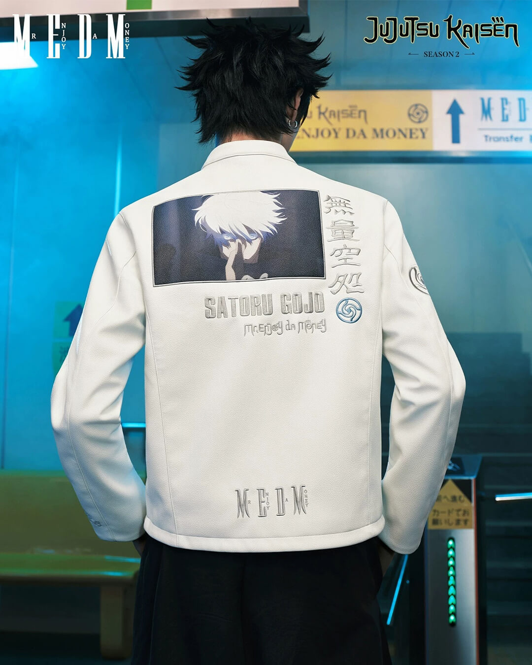 Jujutsu Kaisen Satoru Gojo Print Patch PU Leather Jacket