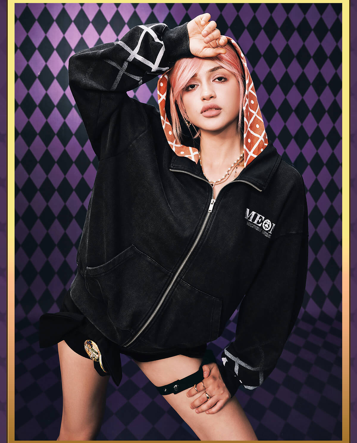 JOJO  Plaid Hooded Washed Zip Up Hoodie