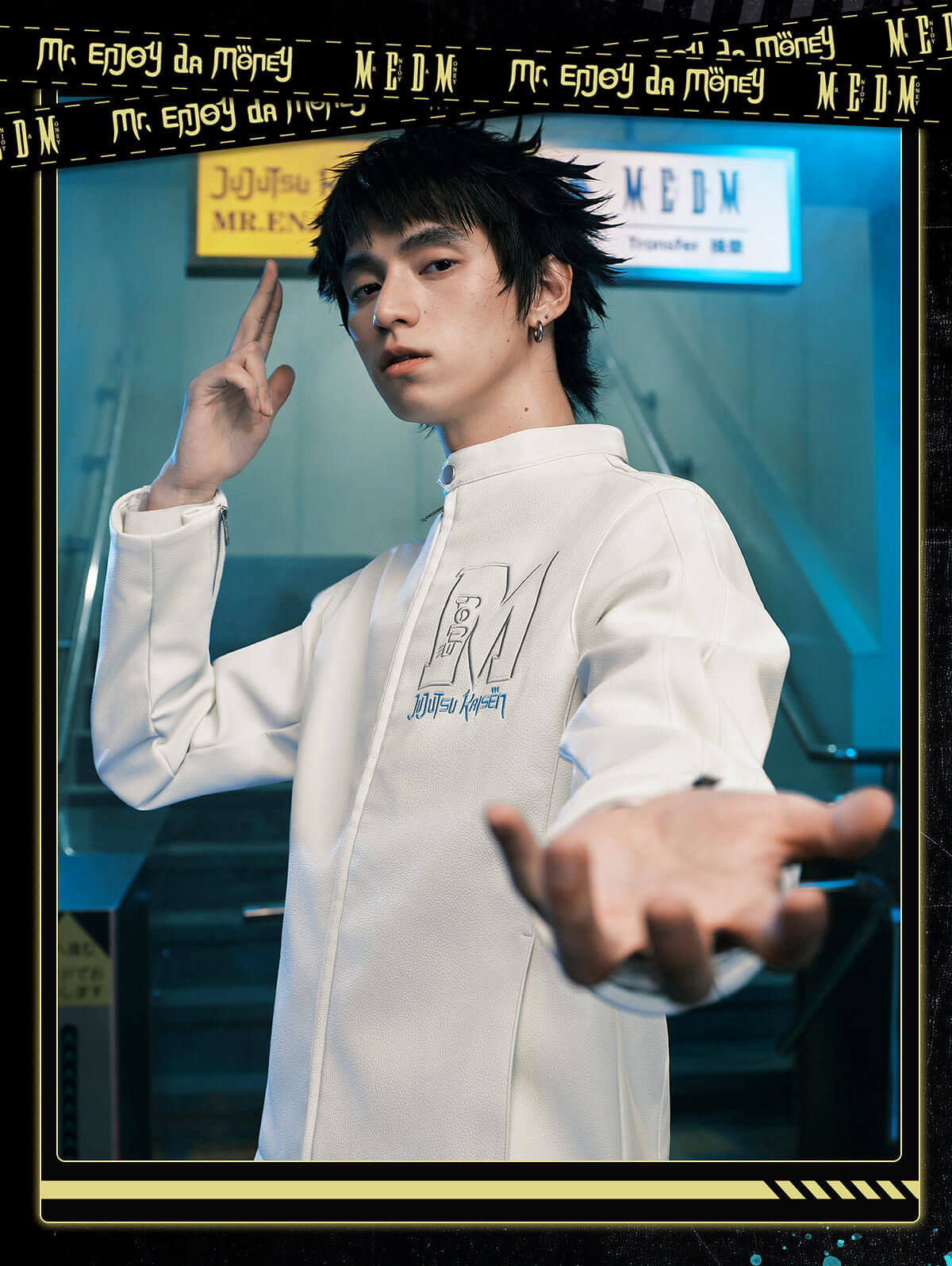 Jujutsu Kaisen Satoru Gojo Print Patch PU Leather Jacket