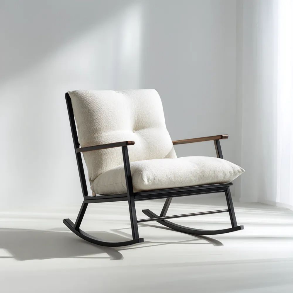 Sedia a dondolo Imbottita Metallo 85x75x90 cm - Bianco Crema - Design Moderno