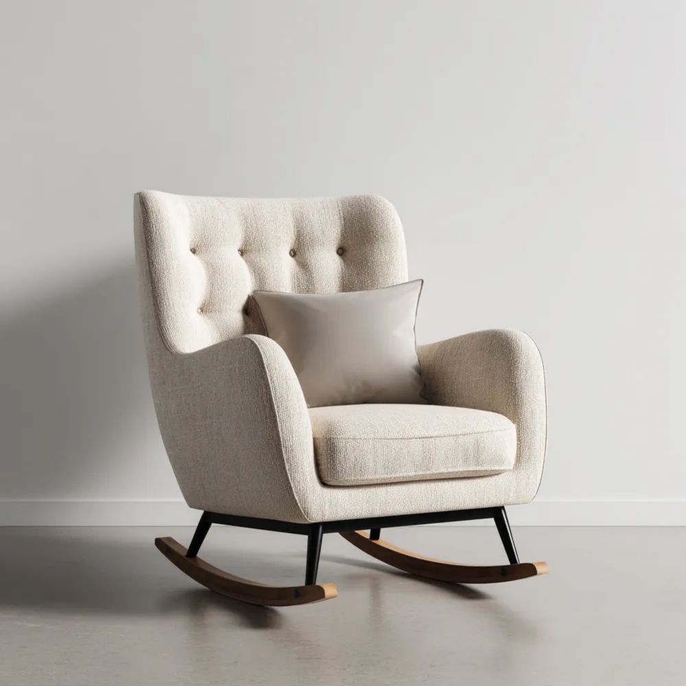 Sedia a dondolo 90x85x78 cm – tessuto imbottito – Beige – design moderno