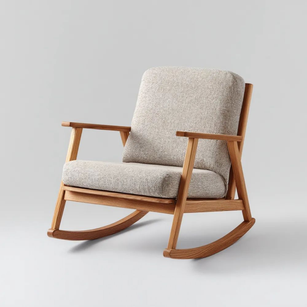 Sedia a dondolo in legno 70x85x90 cm tessuto imbottito - Beige - Design contemporaneo