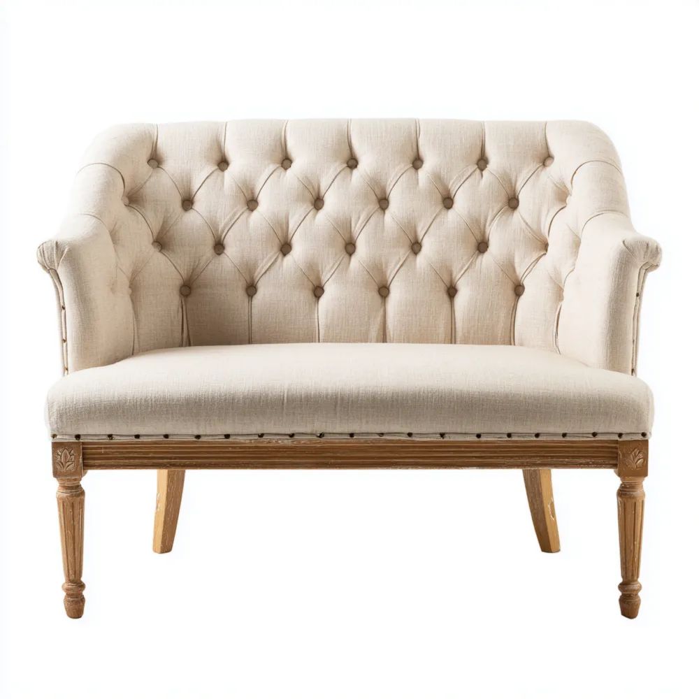 Divano a due posti in tessuto 120x75x80 cm - Crema - Design classico