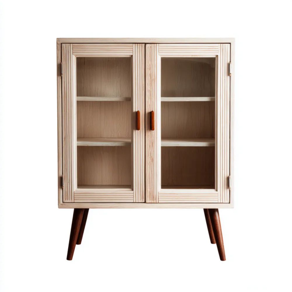 Credenza in Legno Vetro 80x35x120 cm - Naturale - Design Scandi