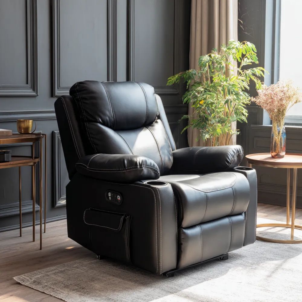 Poltrona Relax in Pelle Sintetica 85x90x100 cm - Design Moderno Nero