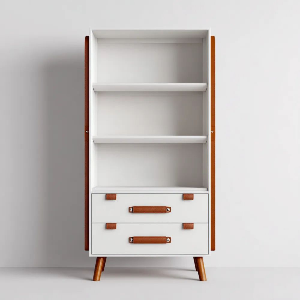 Scaffale in Legno 100x35x180 cm con Cassetti - Bianco/Marrone - Stile Moderno