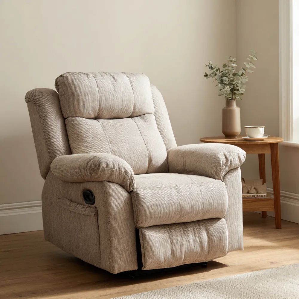 Poltrona Reclinabile Tessuto 90x100x85 cm – Beige – Design Classico