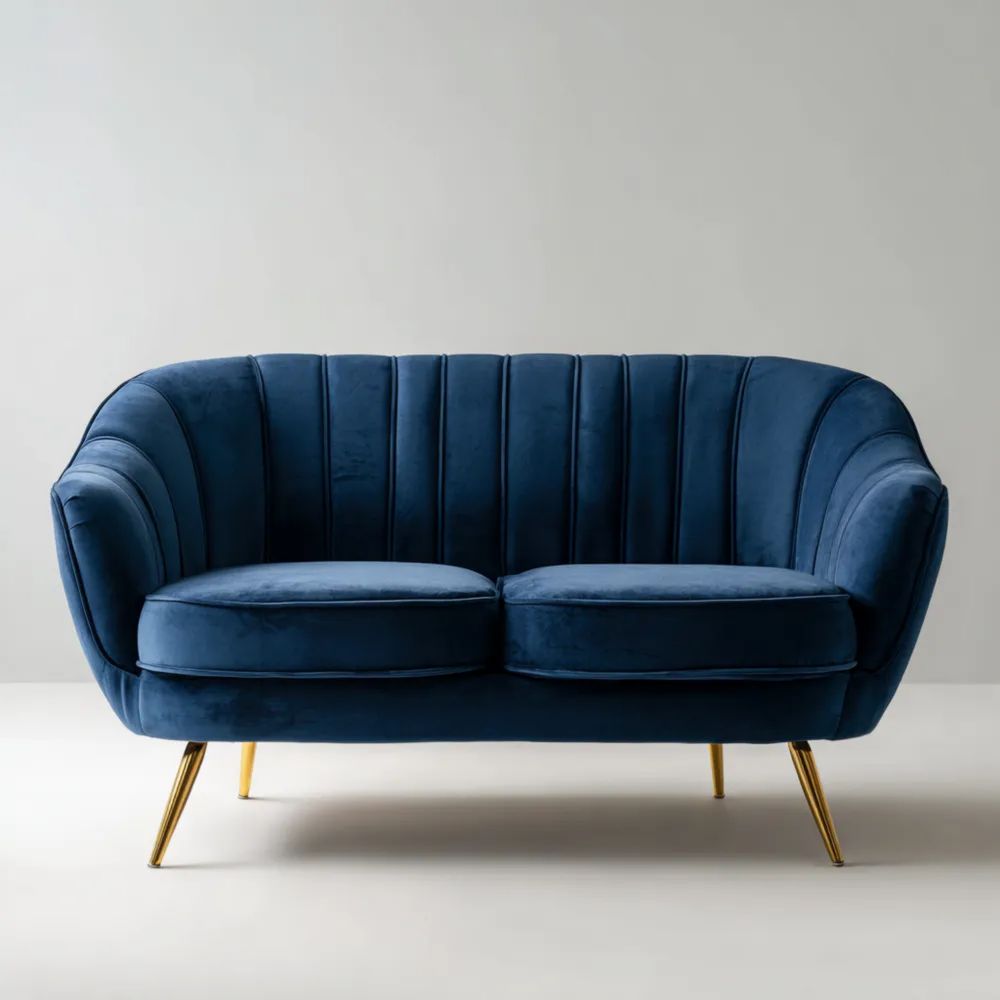 Divano a due posti in velluto Blu 160x85x90 cm – Design moderno