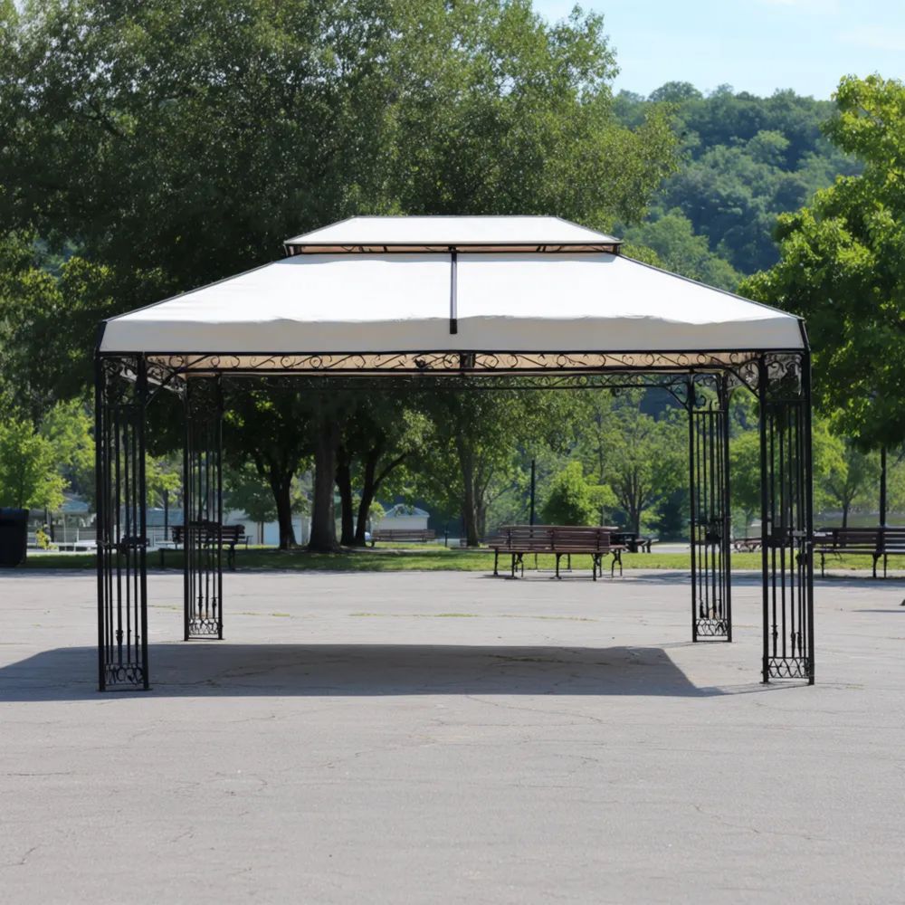 Gazebo da Giardino Metallo Verniciato 3x4x2,6 m – Beige e Nero – Resistente alle Intemperie