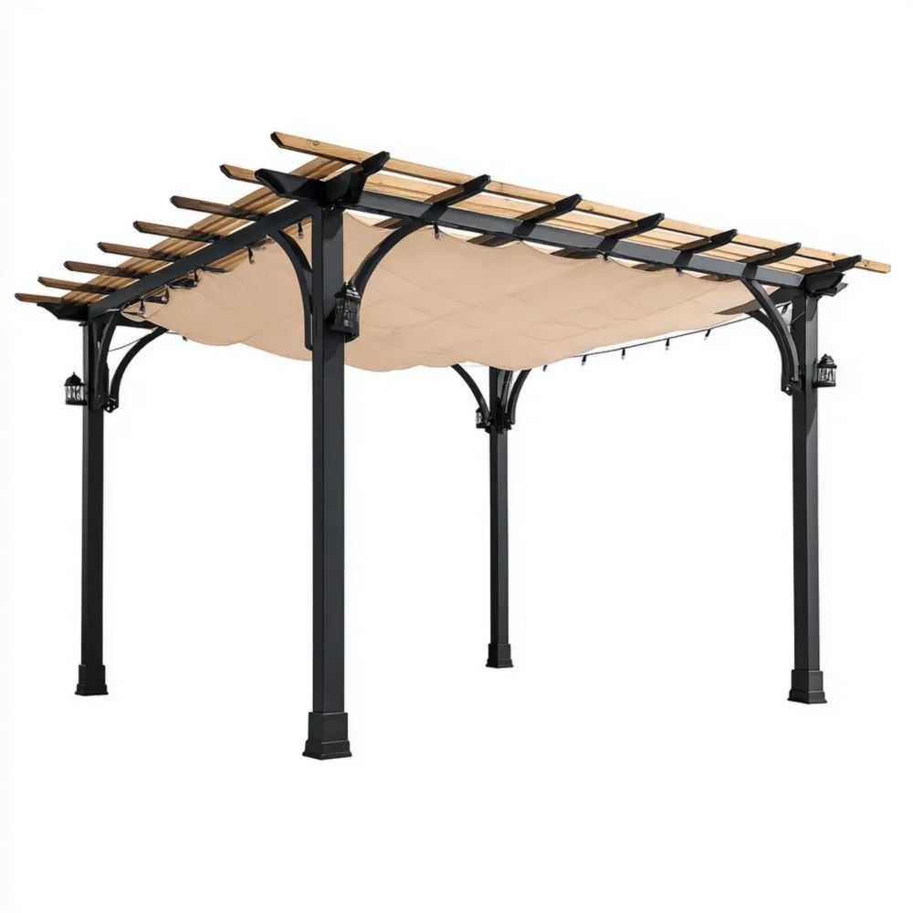 Pergola in Metallo 400x300x250 cm - Nero/Beige - Design Moderno