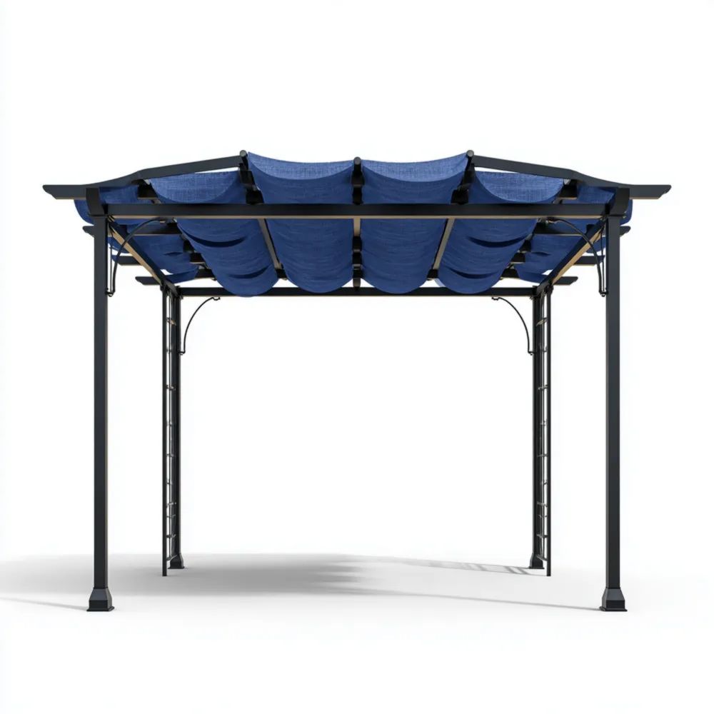 Pergola in Metallo con Tenda in Tessuto 300x400x250 cm - Blu