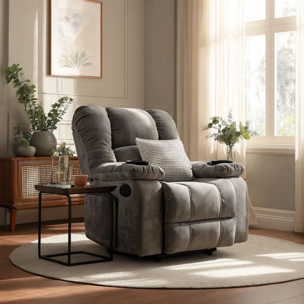 Poltrona Relax Imbottita 90x85x100 cm in Grigio Scuro – Design Moderno