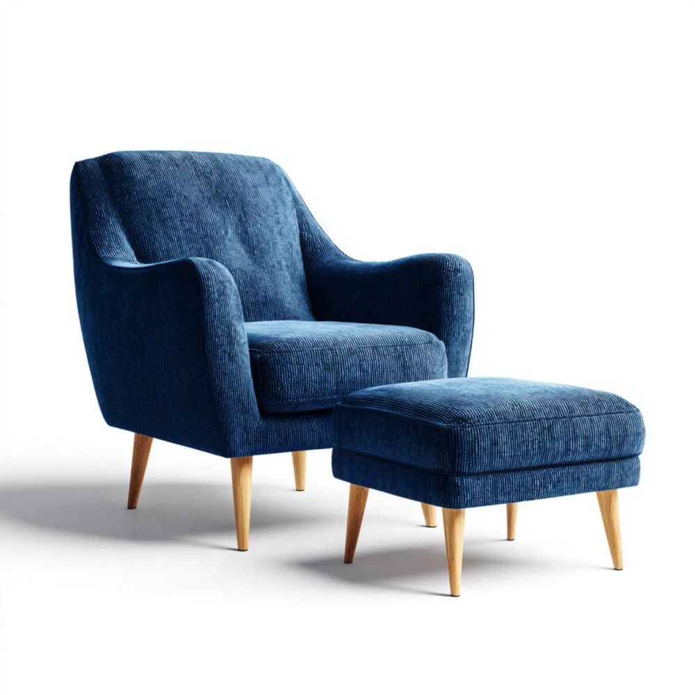 Poltrona Relax in Tessuto Blu 80x75x85 cm con Poggiapiedi 50x40x45 cm – Design Moderno