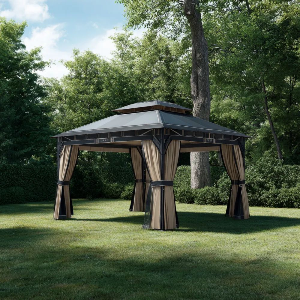 Gazebo in Metallo 350x350x250 cm - Beige - da Giardino