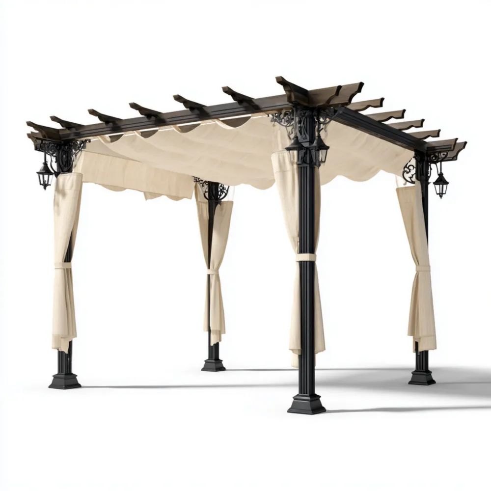 Pergola da Giardino in Metallo 400x300x250 cm - Beige - Design Classico