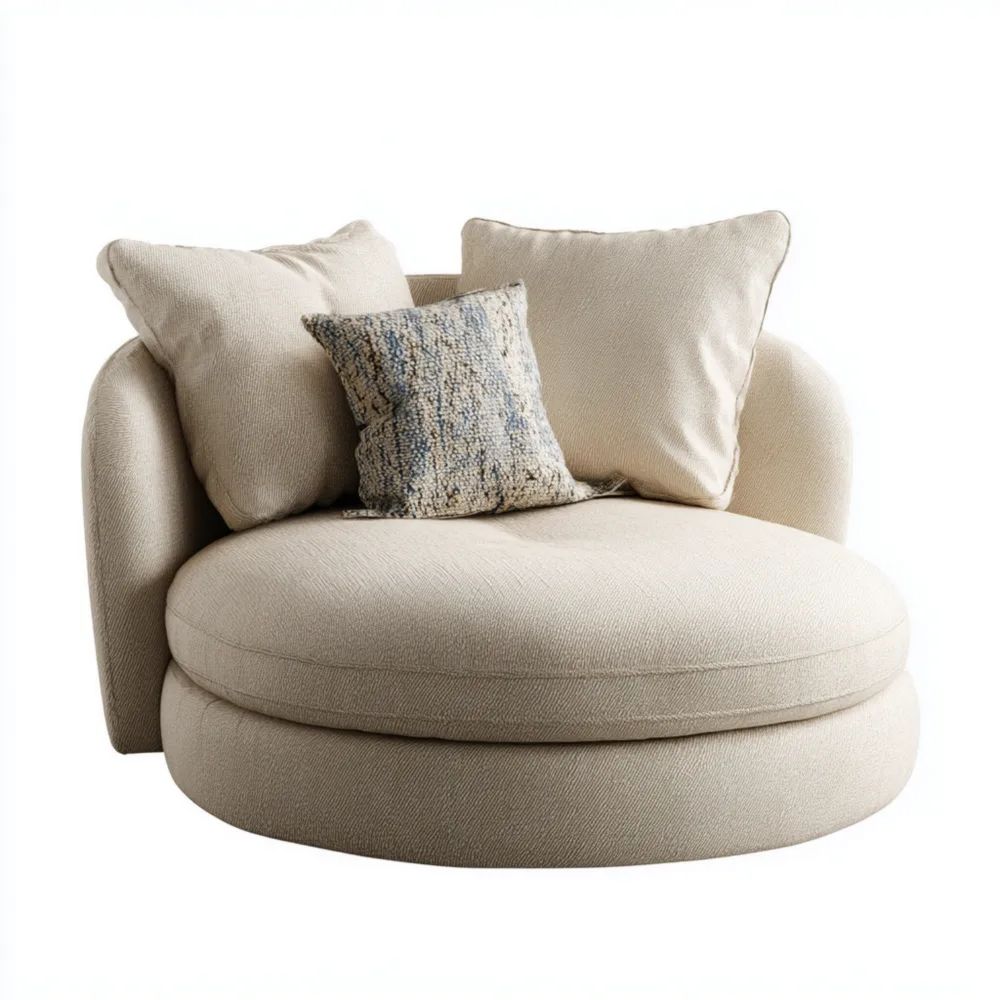 Poltrona relax rotonda in tessuto 100x100x70 cm - Beige - Design moderno