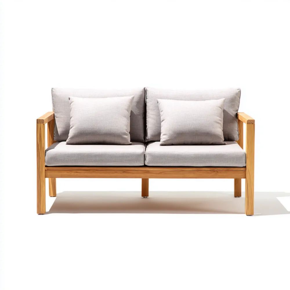 Divano a due posti in teak 130x75x85 cm – Grigio chiaro – Design moderno