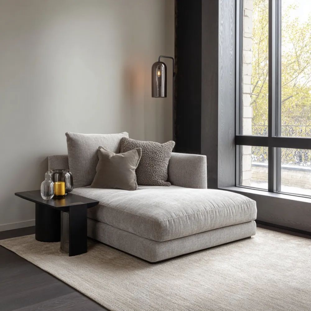 Chaise Longue in Tessuto Grigio Chiaro 150x80x85 cm - Design Moderno