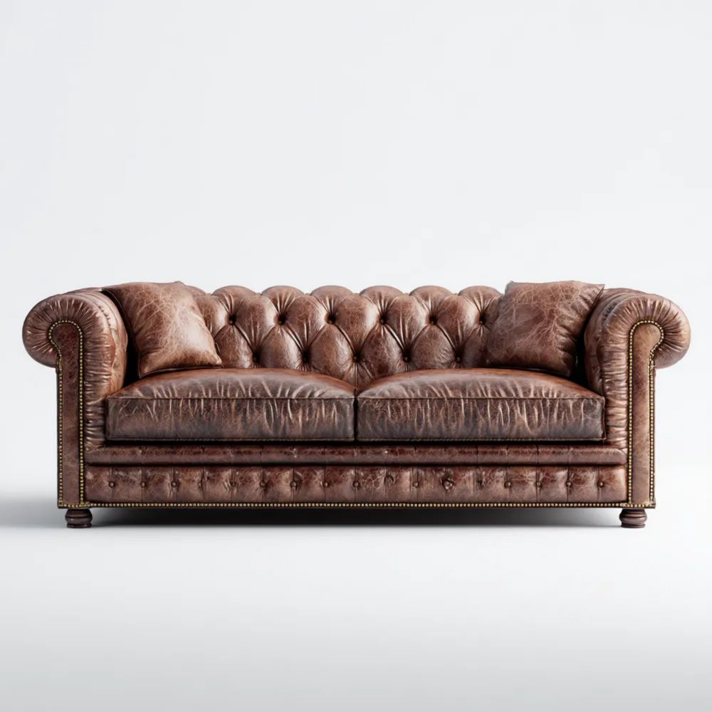 Divano Chesterfield in pelle 185x95x85 cm - Marrone