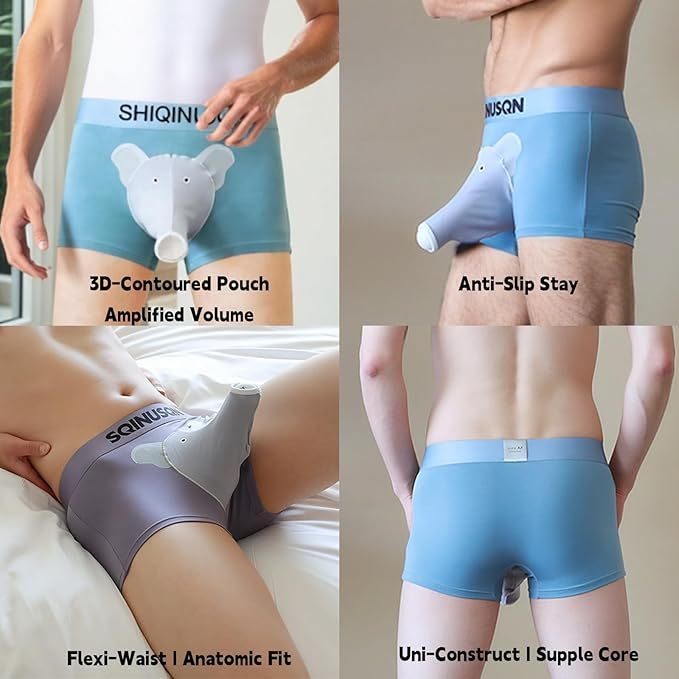 Elephant Trunk Underwear for Men-Modal Fabric Novelty Boxer Briefs with Elephant Nose 