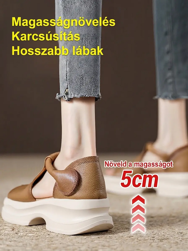 Vastag talpú, ék sarkú, koreai stílusú nyitott orrú szandál