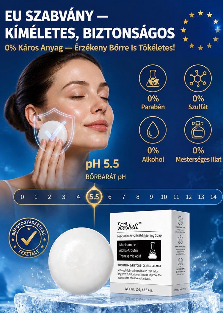 Bőrtónus-Egységesítő Niacinamide Szappan (100g) – Háromszoros Tisztító Formula (Alfa-Arbutin + Tranexámsav), 8 Aktív Hatóanyag, EU-Szabvány Szerinti Biztonság – Hivatalos 50% Raktárkisöprés!