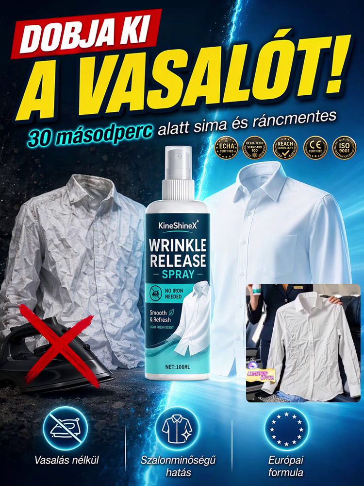 Ránctalanító Spray (100ml) – 30 Másodperc Alatt Sima Ruhák Vasalás Nélkül! [Utolsó Darabok: Hatalmas Készletkiürítési Akció]