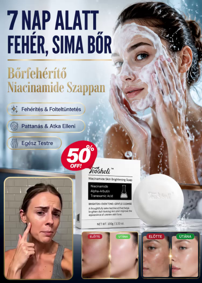 Bőrtónus-Egységesítő Niacinamide Szappan (100g) – Háromszoros Tisztító Formula (Alfa-Arbutin + Tranexámsav), 8 Aktív Hatóanyag, EU-Szabvány Szerinti Biztonság – Hivatalos 50% Raktárkisöprés!