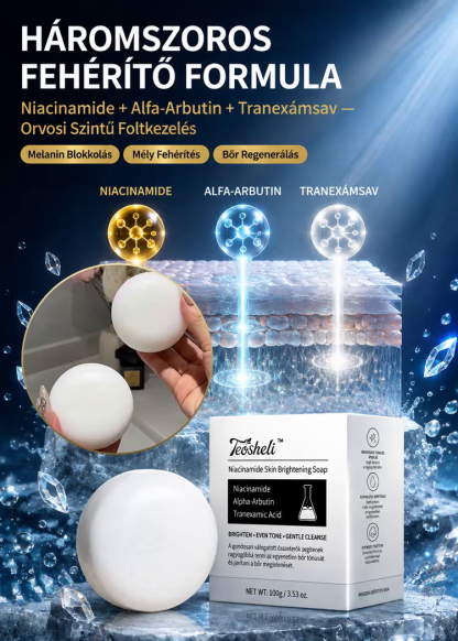 Bőrtónus-Egységesítő Niacinamide Szappan (100g) – Háromszoros Tisztító Formula (Alfa-Arbutin + Tranexámsav), 8 Aktív Hatóanyag, EU-Szabvány Szerinti Biztonság – Hivatalos 50% Raktárkisöprés!