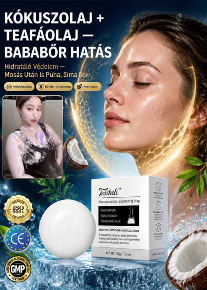 Bőrtónus-Egységesítő Niacinamide Szappan (100g) – Háromszoros Tisztító Formula (Alfa-Arbutin + Tranexámsav), 8 Aktív Hatóanyag, EU-Szabvány Szerinti Biztonság – Hivatalos 50% Raktárkisöprés!