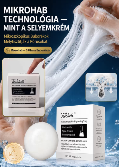Bőrtónus-Egységesítő Niacinamide Szappan (100g) – Háromszoros Tisztító Formula (Alfa-Arbutin + Tranexámsav), 8 Aktív Hatóanyag, EU-Szabvány Szerinti Biztonság – Hivatalos 50% Raktárkisöprés!