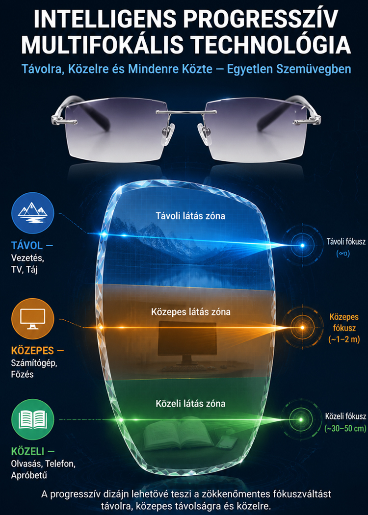 🆕【5. generációs nano-optika】Prémium multifokális intelligens fotokróm olvasószemüveg – 1+1 ajándékba.