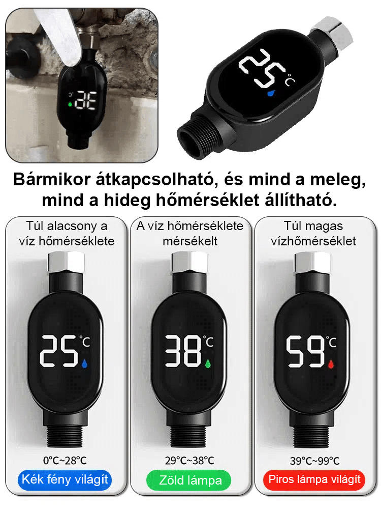 🆕Okos vízhőmérséklet-kijelző holografikus kivetítéssel! Érintéssel állítható, csapvíz ivóvíz minőségben, 0,1°C pontossággal véd a forrázás ellen 🚿