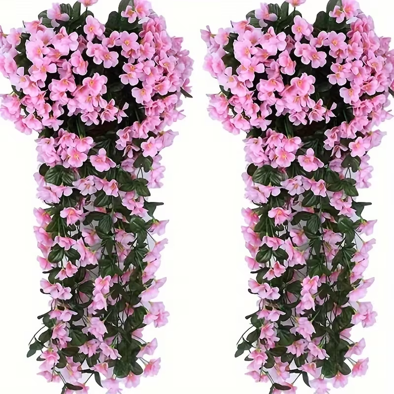 2-Pack Realistic Artificial Violet Hanging Flower Vines | Lifelike Trailing Garland for Wedding & Garden