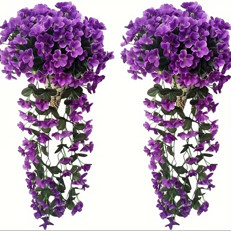 2-Pack Realistic Artificial Violet Hanging Flower Vines | Lifelike Trailing Garland for Wedding & Garden