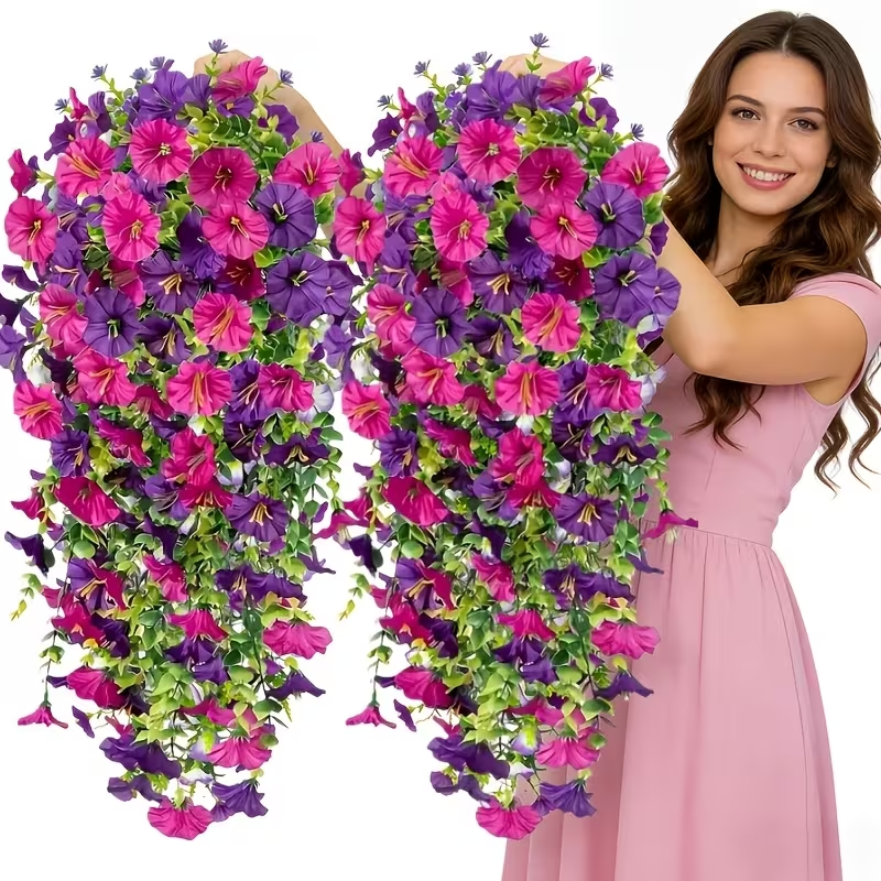 Two artificial flowers in mixed colors, perfect for indoor and outdoor home décor, wedding decorations, parties, gardens, DIY projects, patios, offices, hotels, housewarming gifts, and ideal New Year's, Valentine's Day, and other festive decorations.
