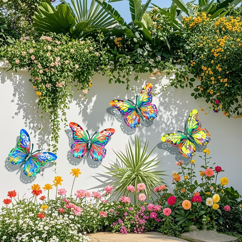 Artisan Metal Butterfly Wall Hangings 🎨 | 4-Piece Outdoor Garden Art 🧷