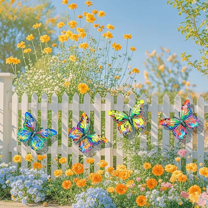 Artisan Metal Butterfly Wall Hangings 🎨 | 4-Piece Outdoor Garden Art 🧷