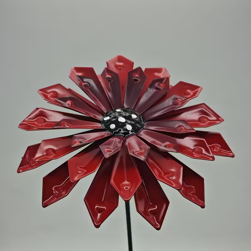 Vibrant Metal Zinnia Flower Garden Stake 🎨 | Rust-Proof Iron Yard Art with Stake