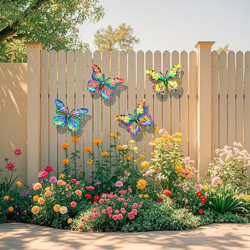 Artisan Metal Butterfly Wall Hangings 🎨 | 4-Piece Outdoor Garden Art 🧷
