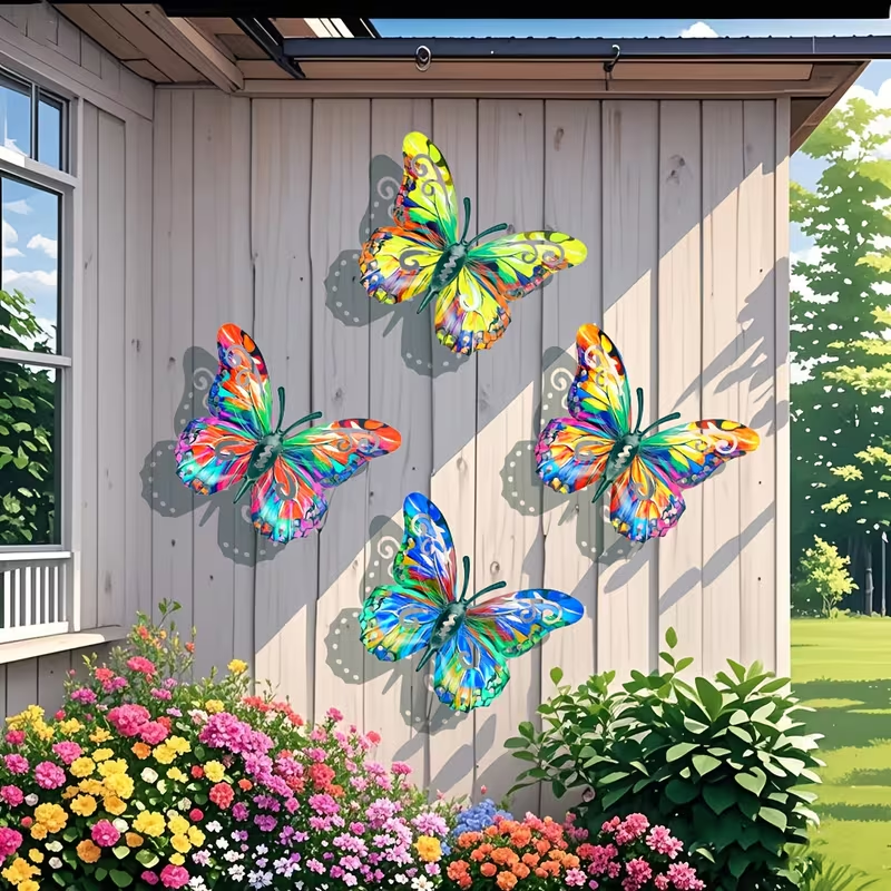 Artisan Metal Butterfly Wall Hangings 🎨 | 4-Piece Outdoor Garden Art 🧷
