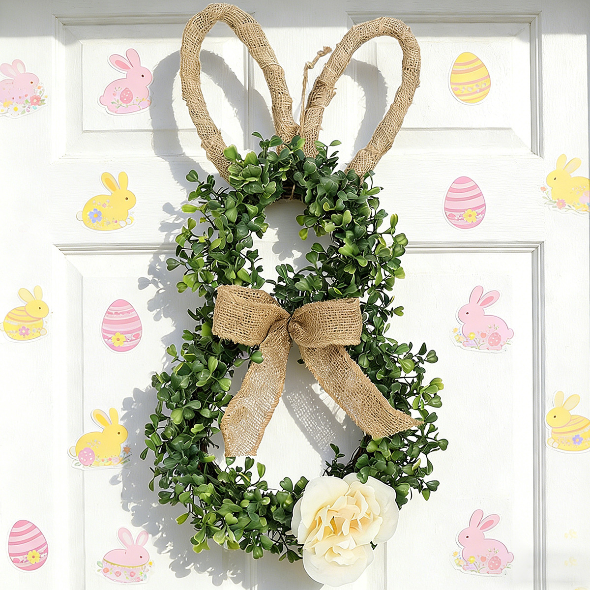 Easter Bunny Artificial Wreath - Rustic Farmhouse Decor for Spring, Home & Party 🐇