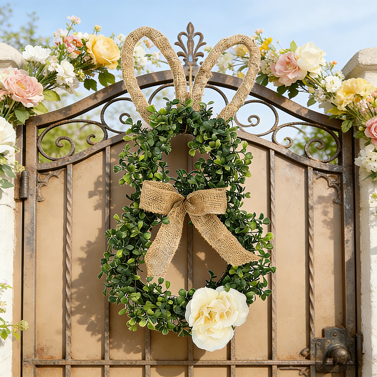 Easter Bunny Artificial Wreath - Rustic Farmhouse Decor for Spring, Home & Party 🐇