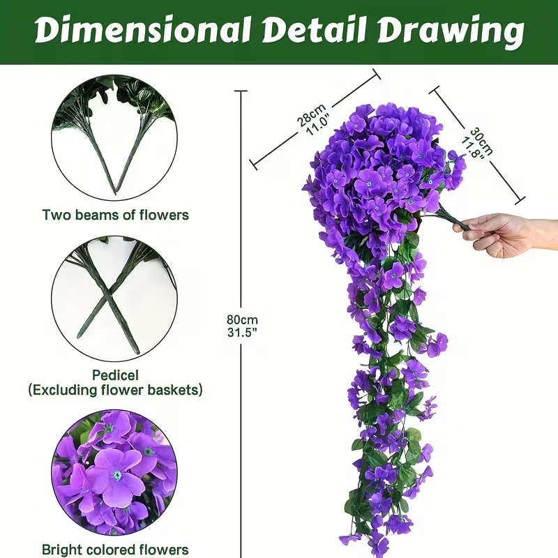 2-Pack Realistic Artificial Violet Hanging Flower Vines | Lifelike Trailing Garland for Wedding & Garden