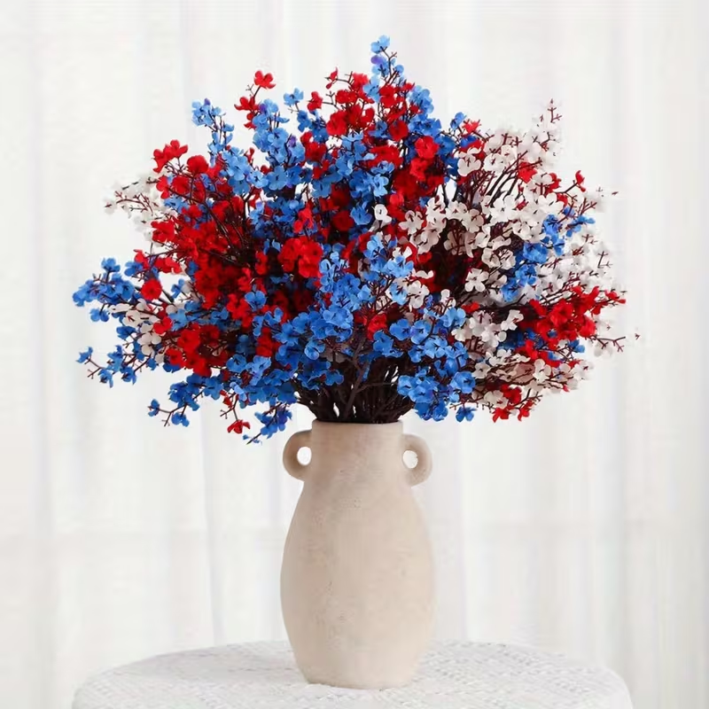 ✨ Red White Blue Faux Floral Stems (Set of 15) – 4th of July Home Decor, Table & Vase Arrangement (19.6in / 50cm)