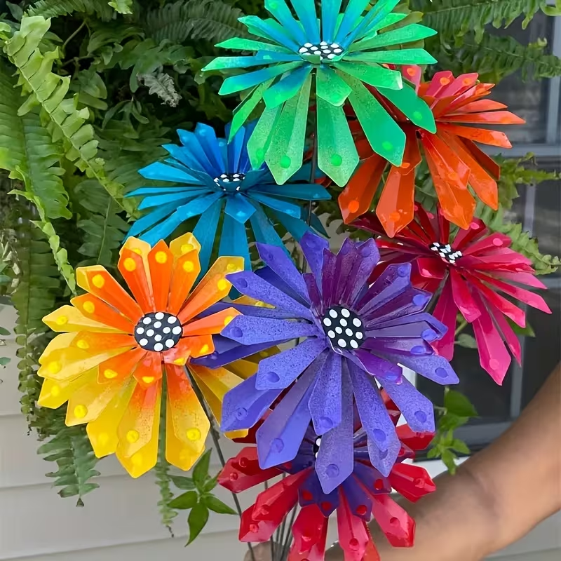 Vibrant Metal Zinnia Flower Garden Stake 🎨 | Rust-Proof Iron Yard Art with Stake